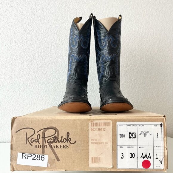 NEW Rod Patrick Mens Cowboy Boots 10 AAA Black Ostrich Leather Western Round Toe - Picture 12 of 13